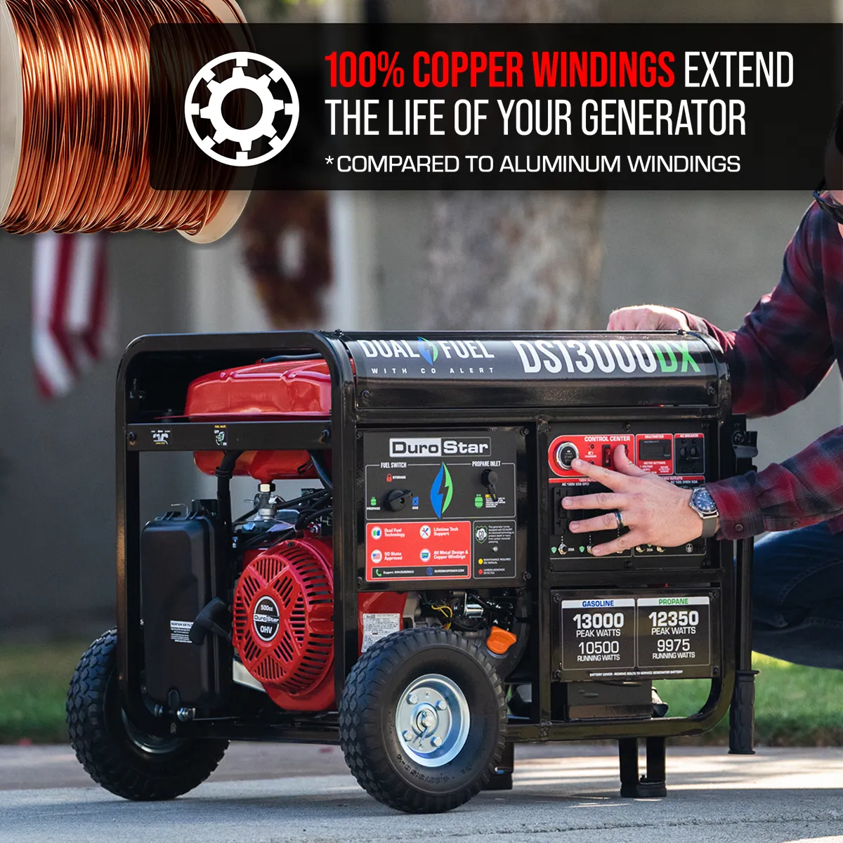 13,000 Watt Dual Fuel Portable Generator w/ CO Alert