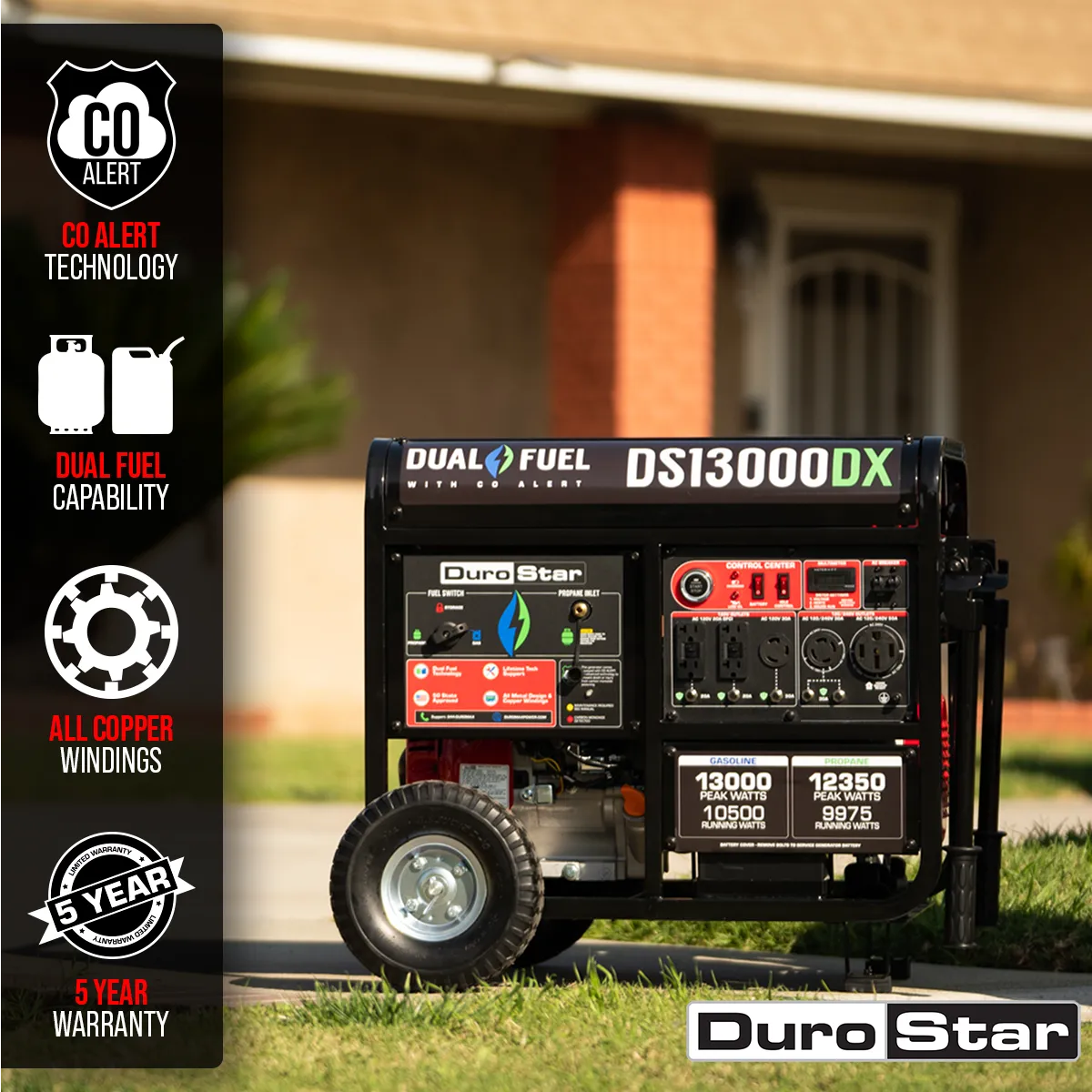 13,000 Watt Dual Fuel Portable Generator w/ CO Alert