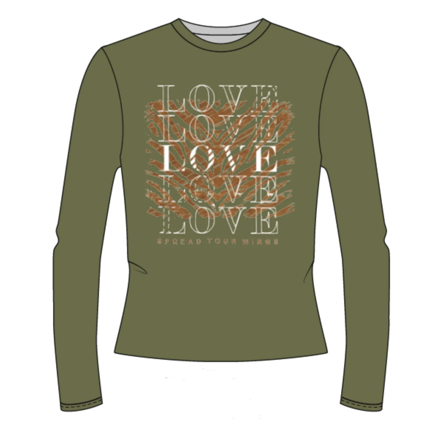 14211006  LOVE Print Top - Khaki