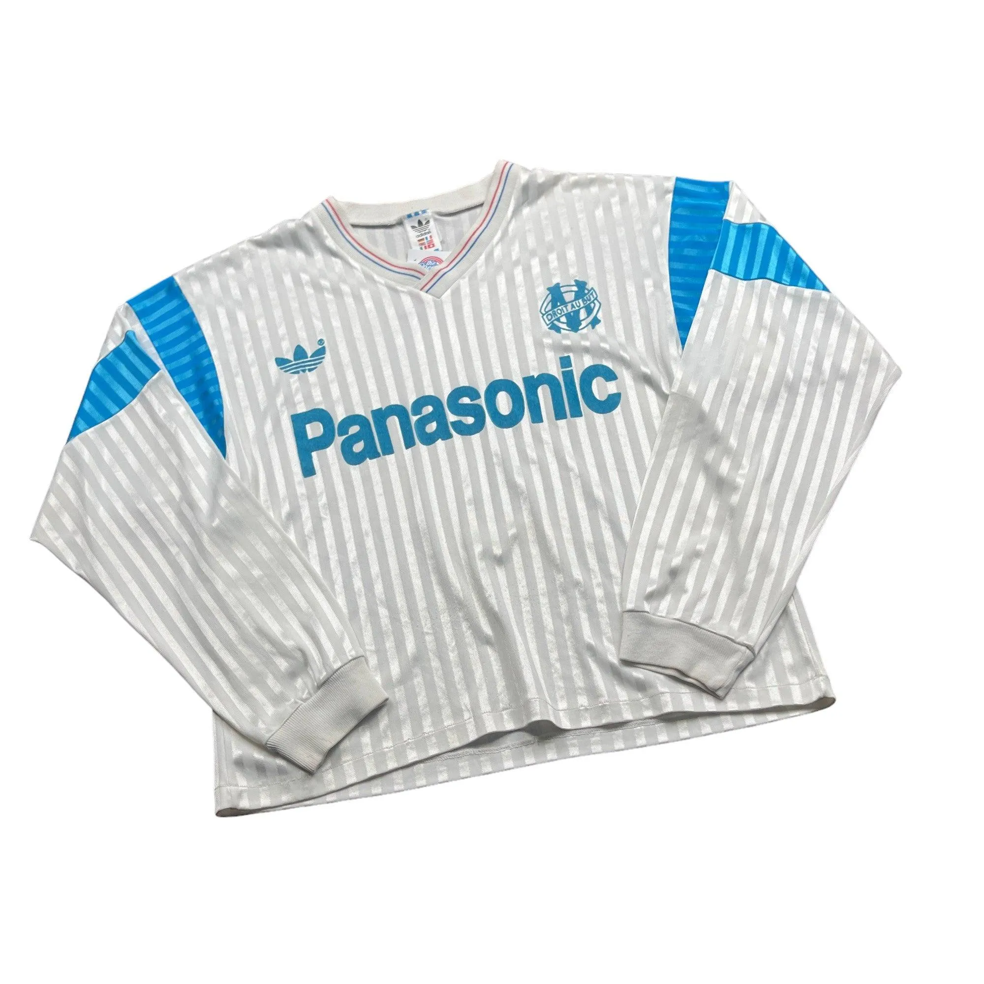 1989-90 White   Blue Olympique Marseille Tee - Medium