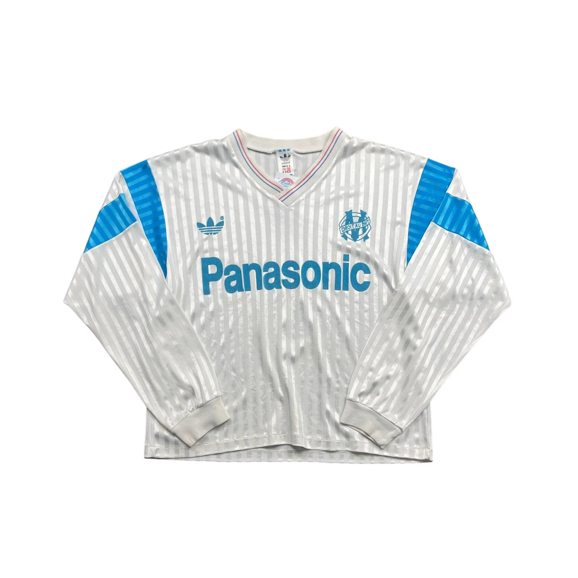 1989-90 White   Blue Olympique Marseille Tee - Medium