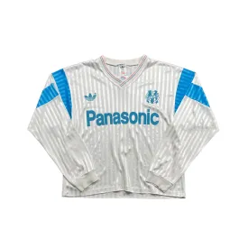 1989-90 White   Blue Olympique Marseille Tee - Medium