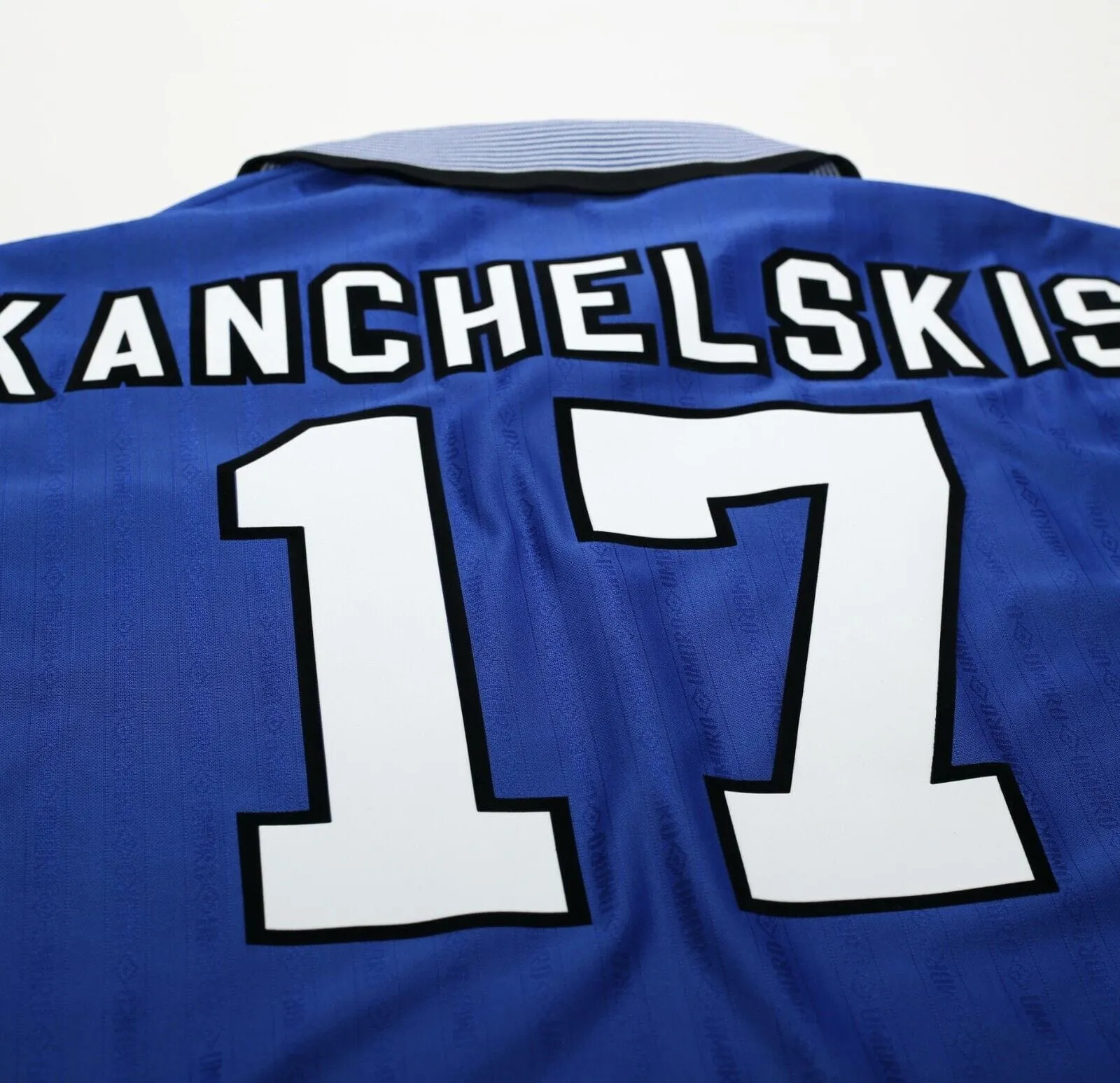 1995/97 KANCHELSKIS #17 Everton Vintage Umbro Home Football Shirt (M)