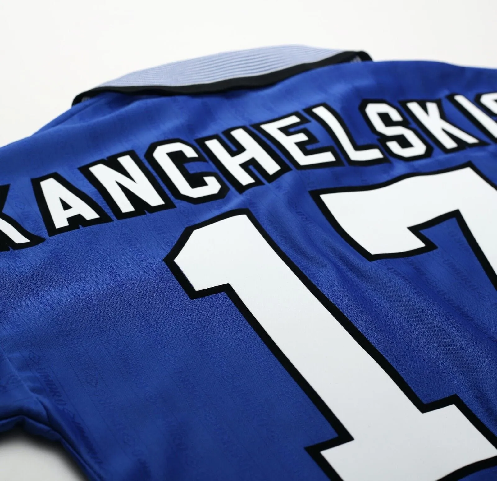 1995/97 KANCHELSKIS #17 Everton Vintage Umbro Home Football Shirt (M)