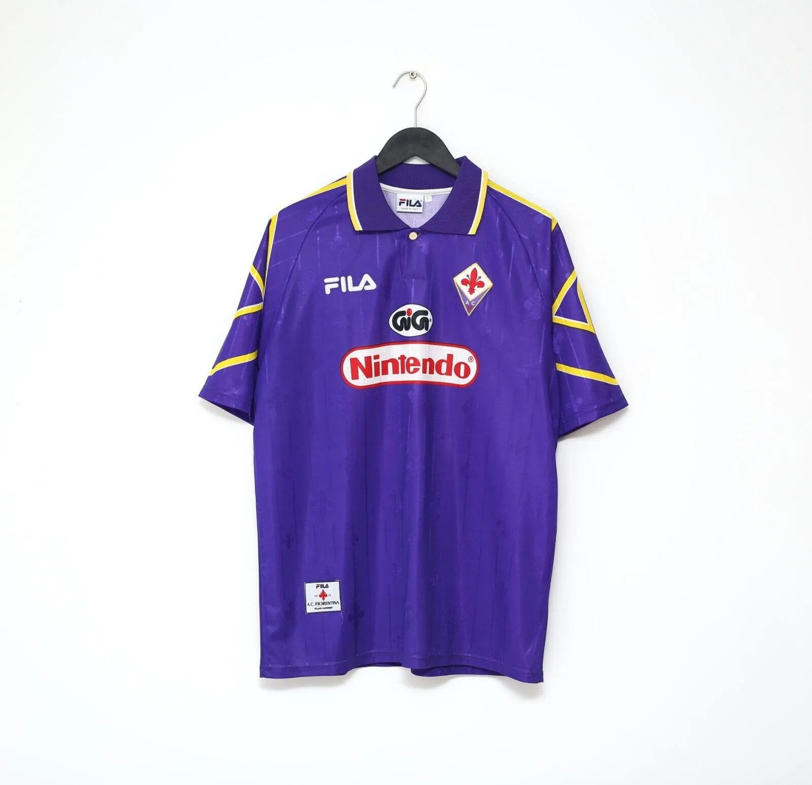 1997/98 RUI COSTA #10 Fiorentina Vintage FILA Home Football Shirt (L) Nintendo