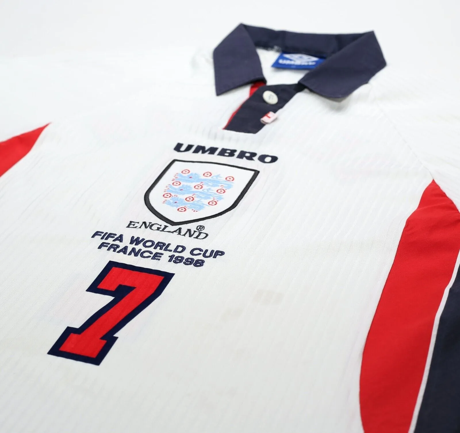 1997/99 BECKHAM #7 England Vintage Umbro Home Football Shirt (L/XL) World Cup 98