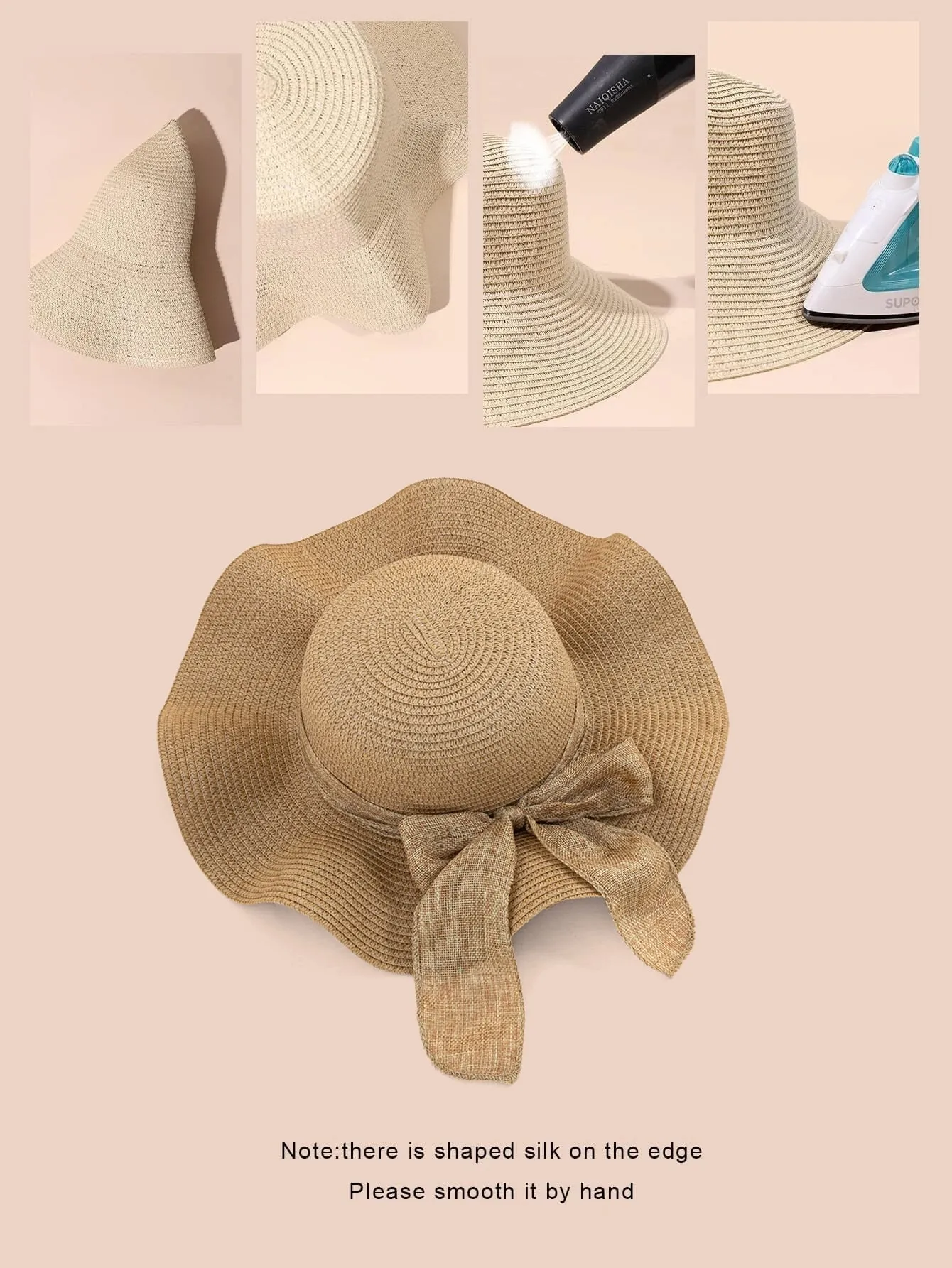 1pc Women Bow Decor Boho Straw Hat For Beach