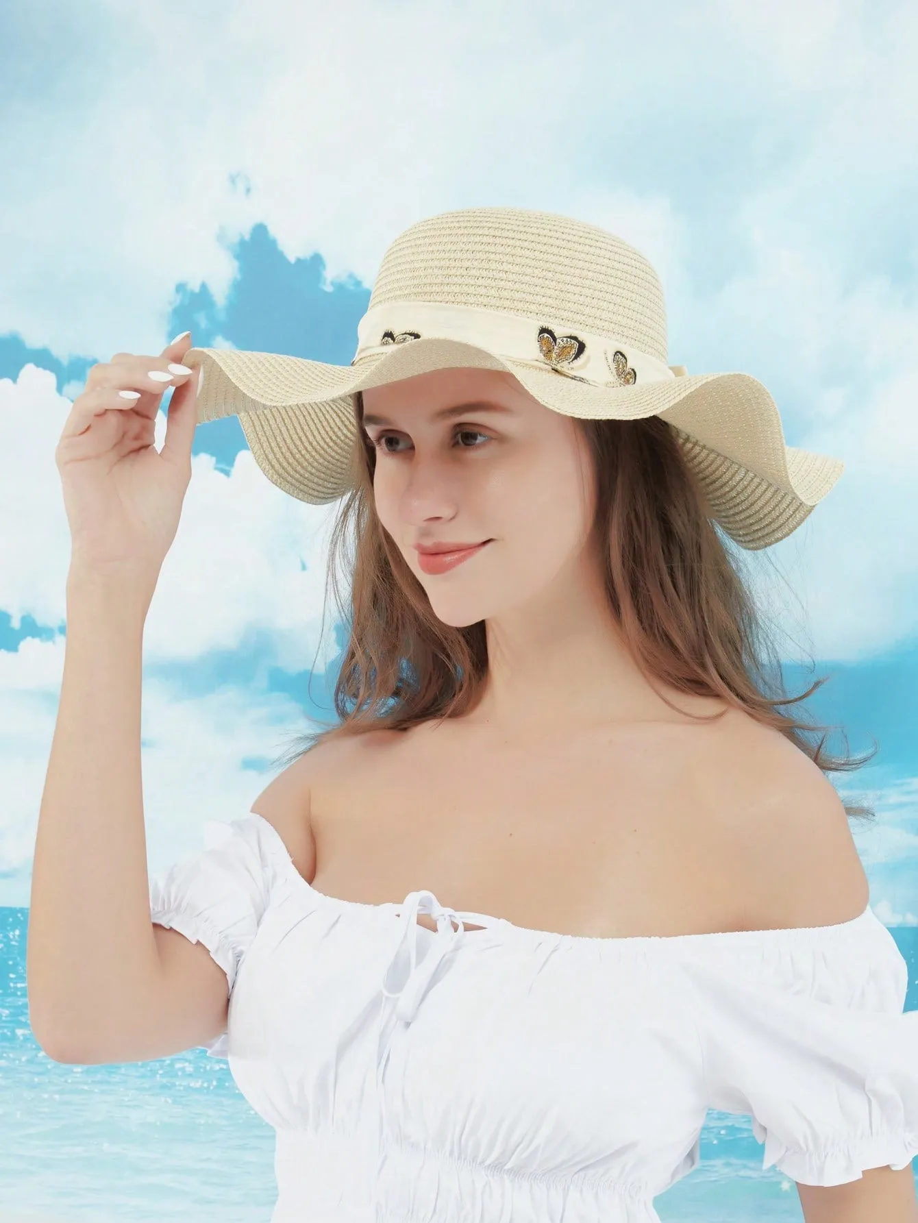 1pc Women Bow Decor Boho Straw Hat For Beach