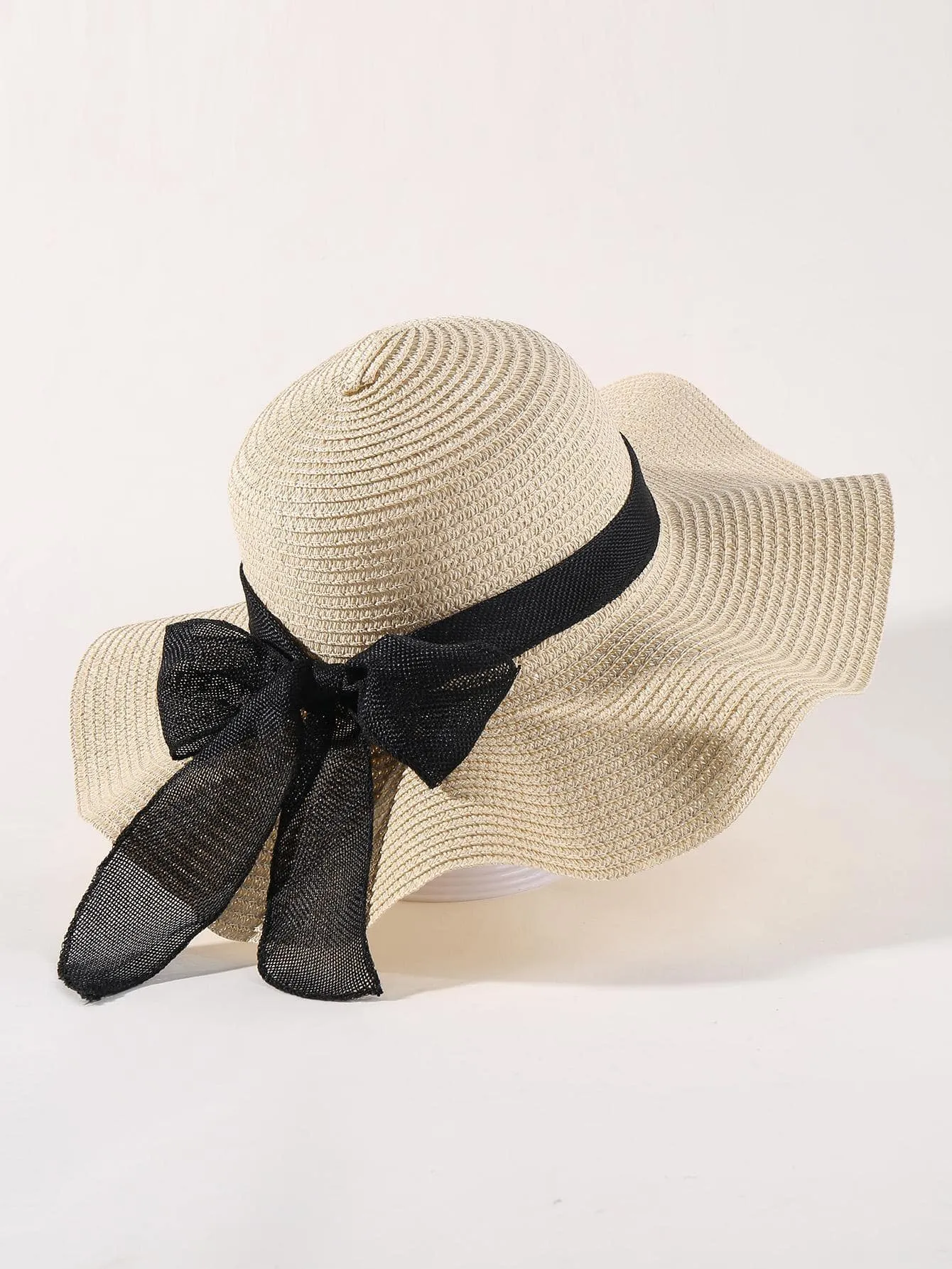 1pc Women Bow Decor Boho Straw Hat For Beach