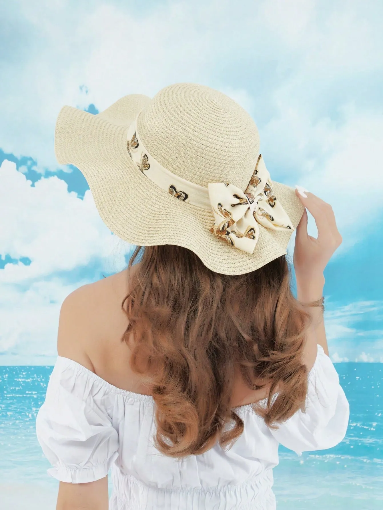 1pc Women Bow Decor Boho Straw Hat For Beach