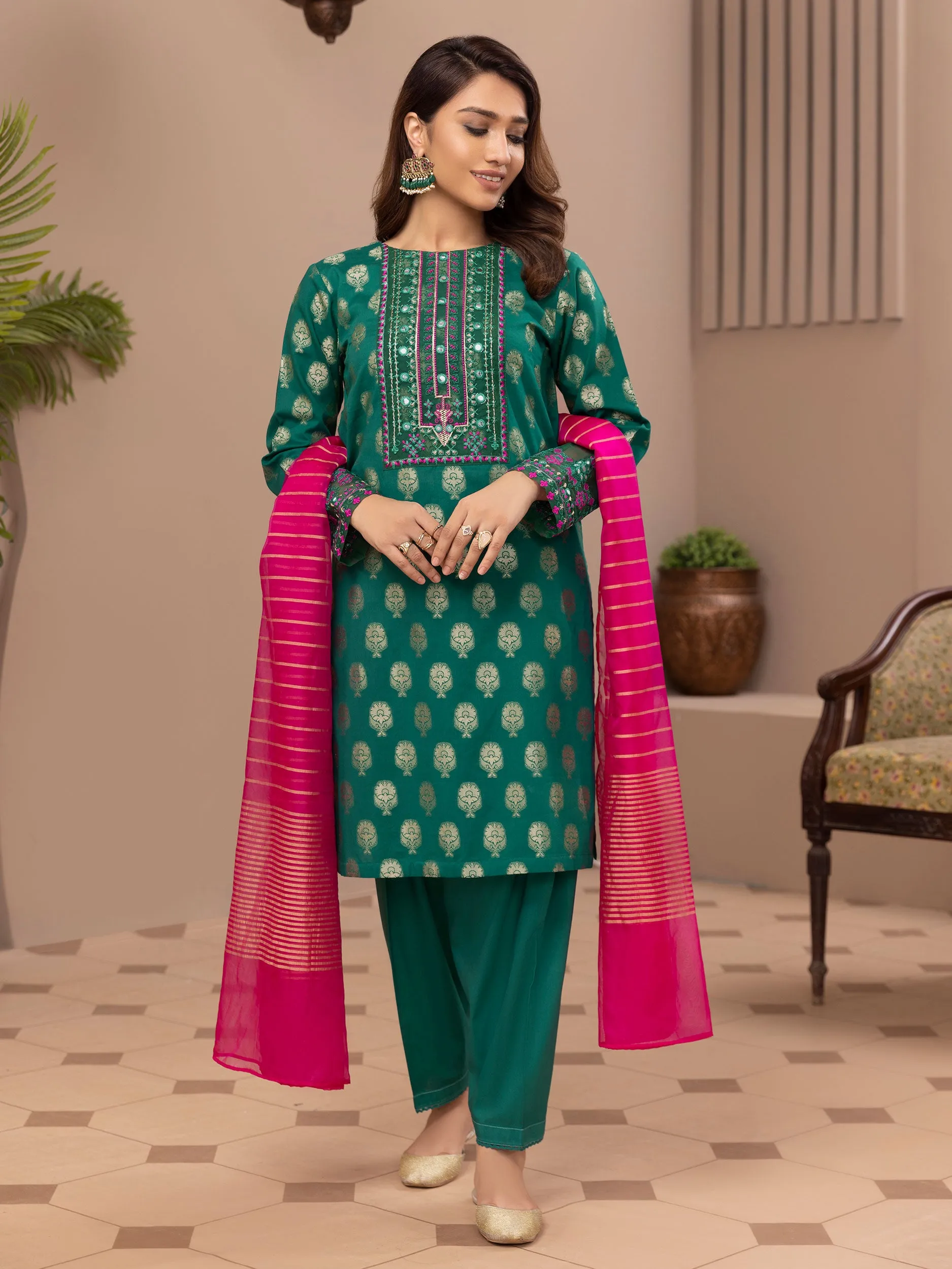 2 Piece Jacquard Suit-Embroidered (Unstitched)