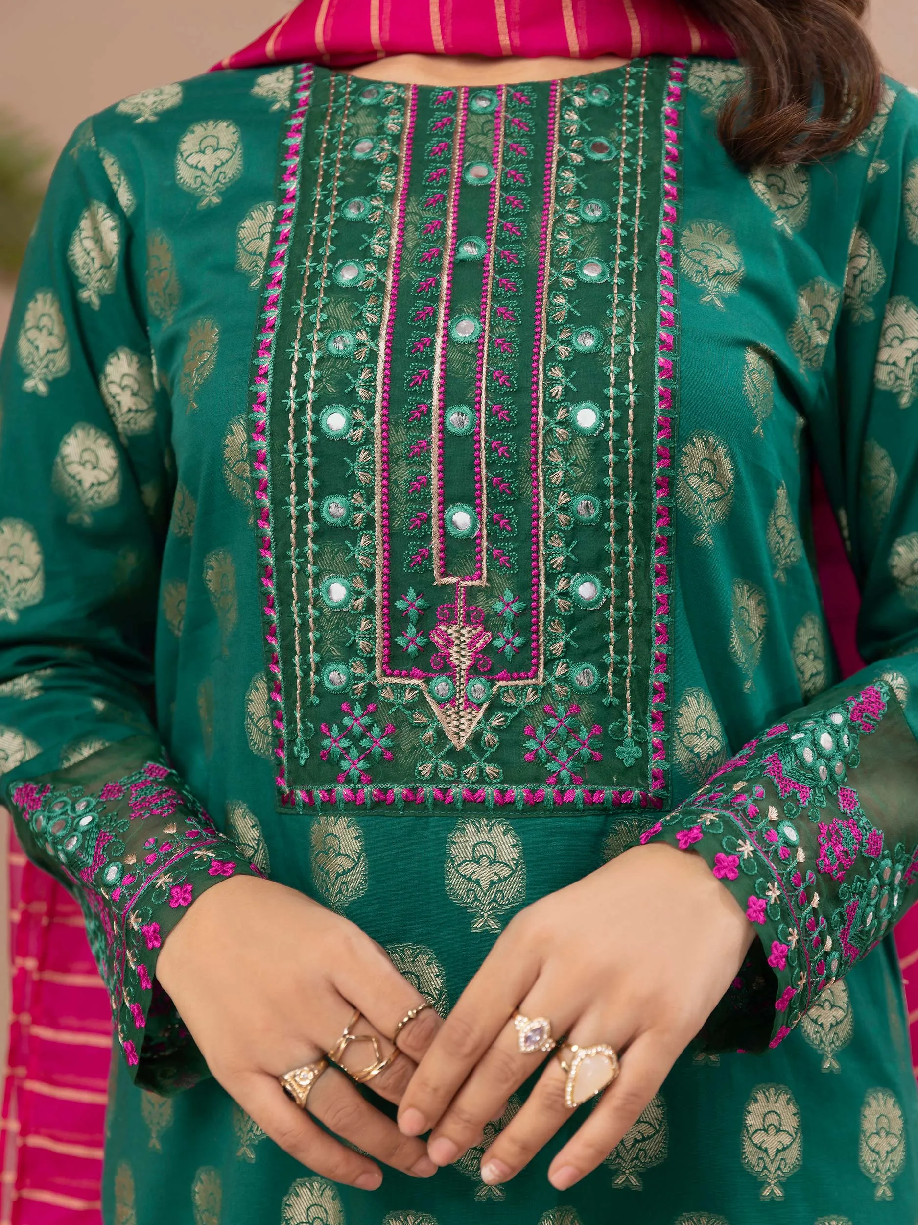 2 Piece Jacquard Suit-Embroidered (Unstitched)