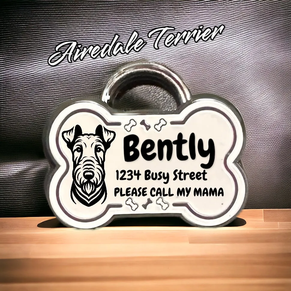 Airedale Terrier Black Bone Dog ID Tag Personalized Your Way