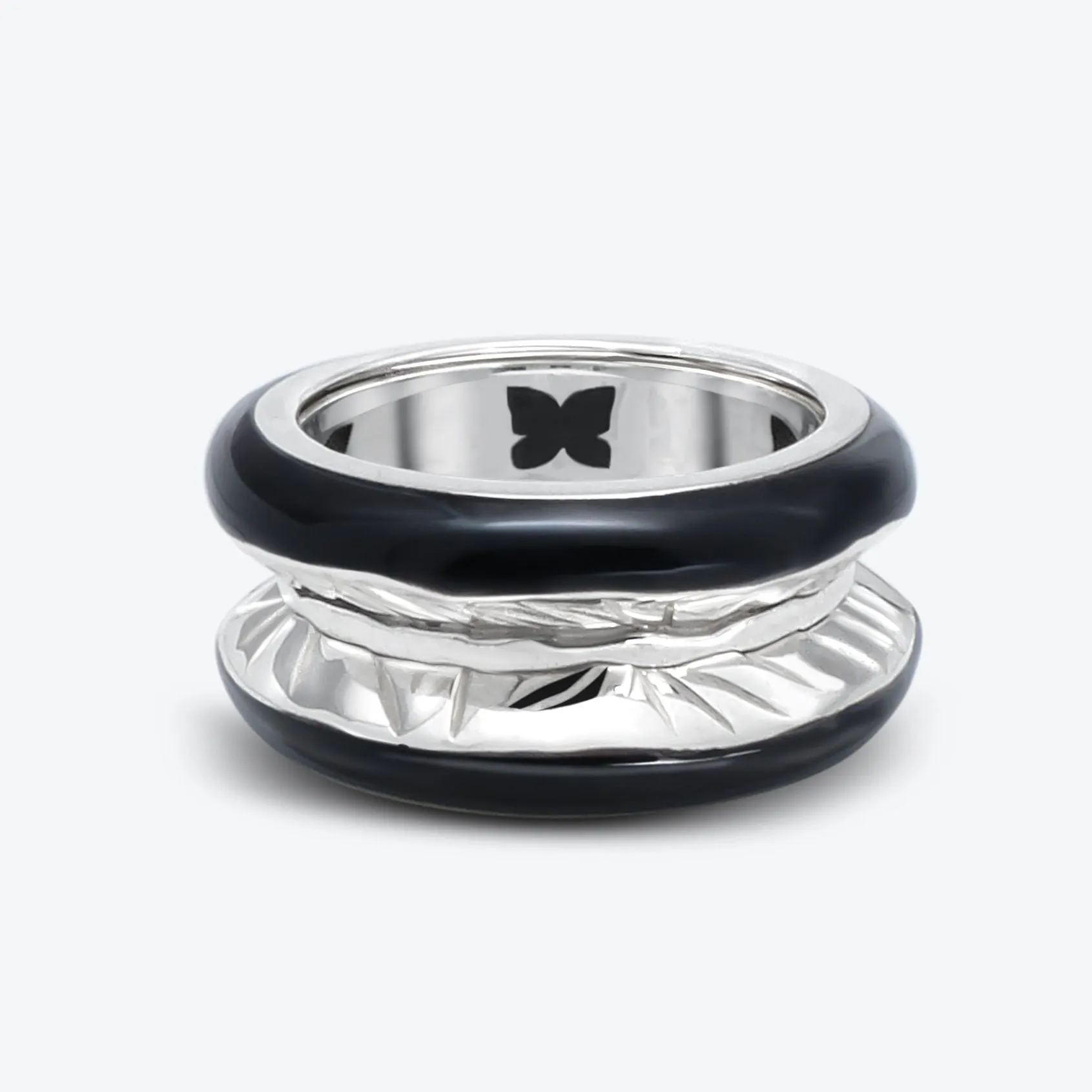 Antarctica 18K Whitegold Ring w. Black enamel