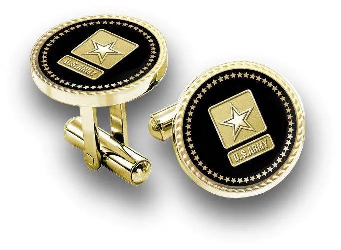 Army Presidential Series Cuff Links Round Brass, 18k Gold