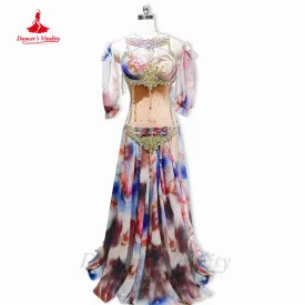 Belly Dancing Performance Costume Customsized Adult Children Bra sleeves long Skirt 2pcs for Women Belly Dancwear Outfit