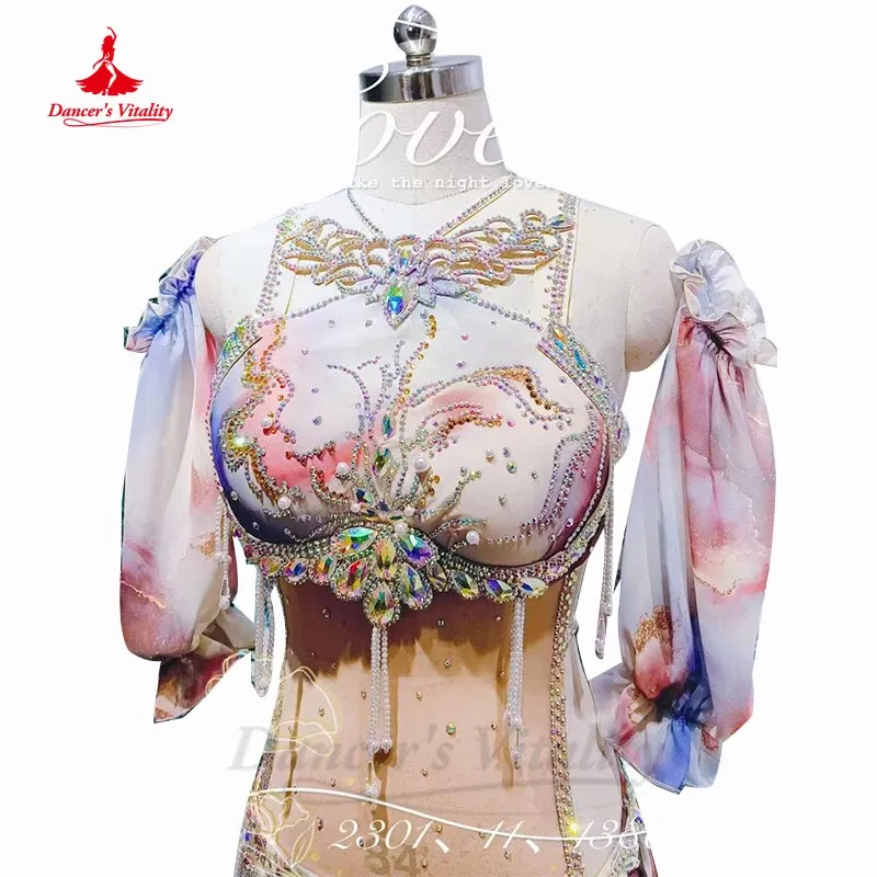 Belly Dancing Performance Costume Customsized Adult Children Bra sleeves long Skirt 2pcs for Women Belly Dancwear Outfit