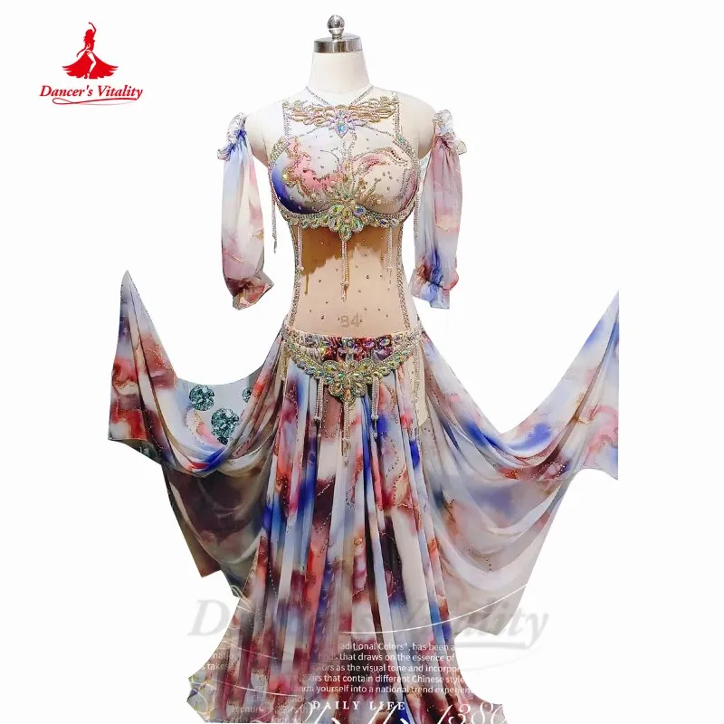 Belly Dancing Performance Costume Customsized Adult Children Bra sleeves long Skirt 2pcs for Women Belly Dancwear Outfit