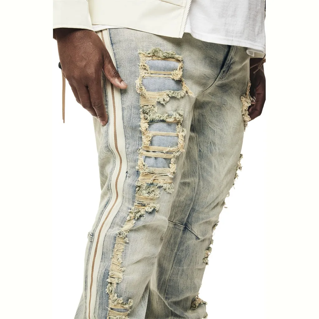 Big and Tall - Laser Striped Stacked Denim Jeans - Maison Blue