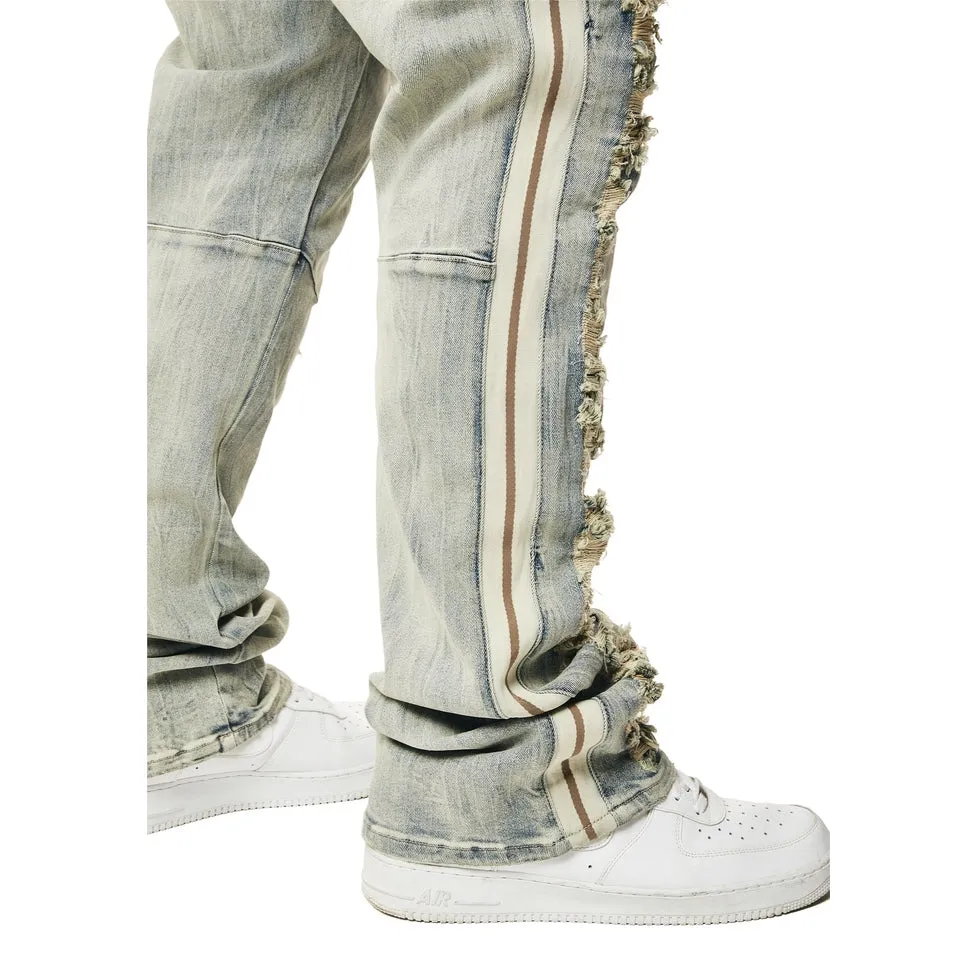 Big and Tall - Laser Striped Stacked Denim Jeans - Maison Blue