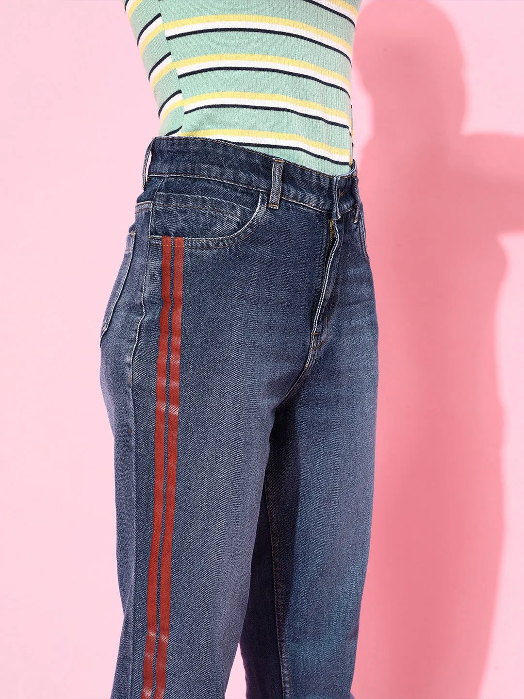 Blue Side Stripe Slouchy Jeans