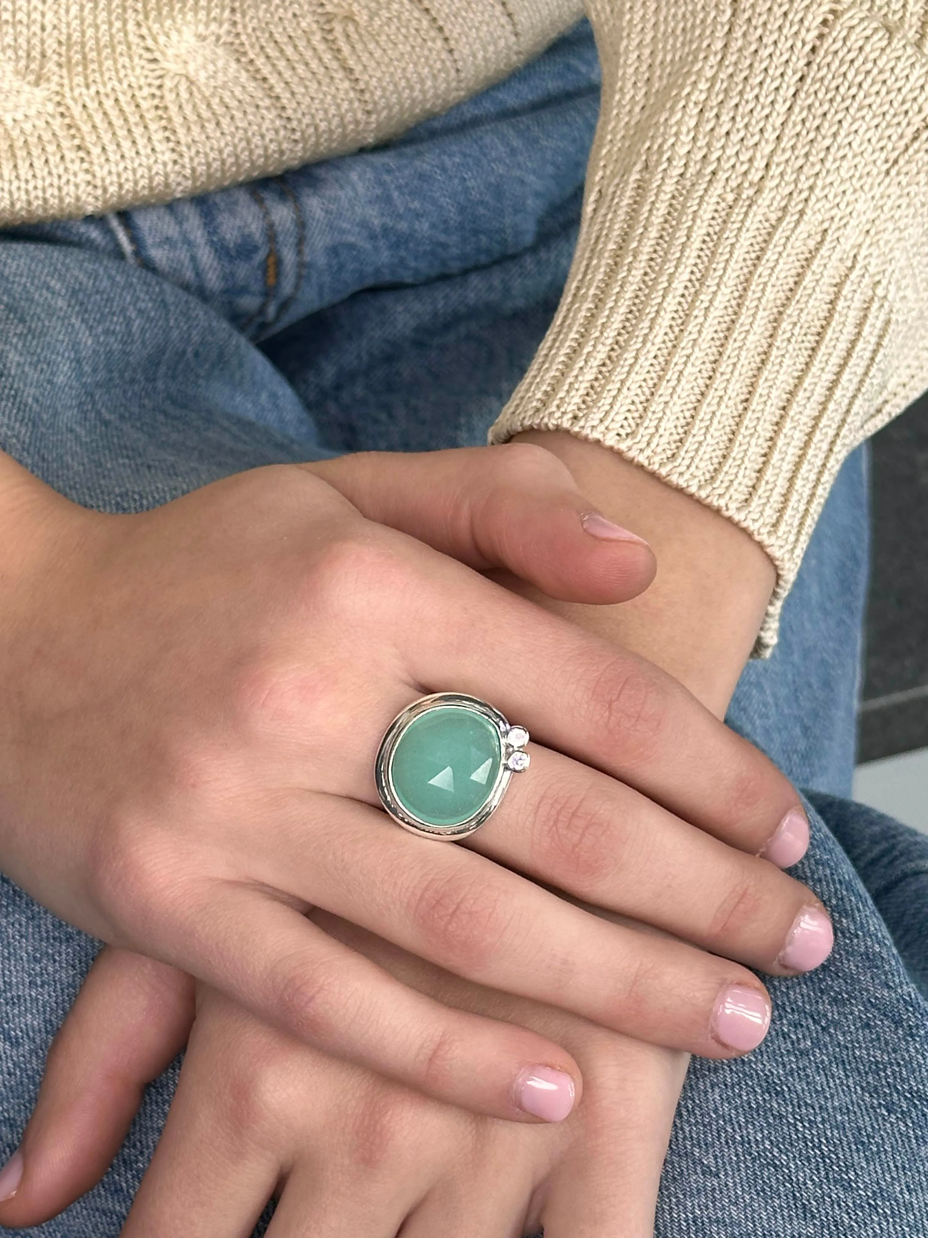 Chalcedony and White Sapphire Ring