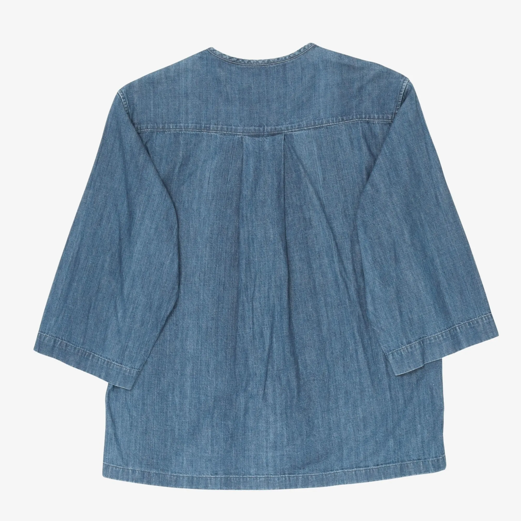 Collarless 3/4 Sleeve Denim Shirt