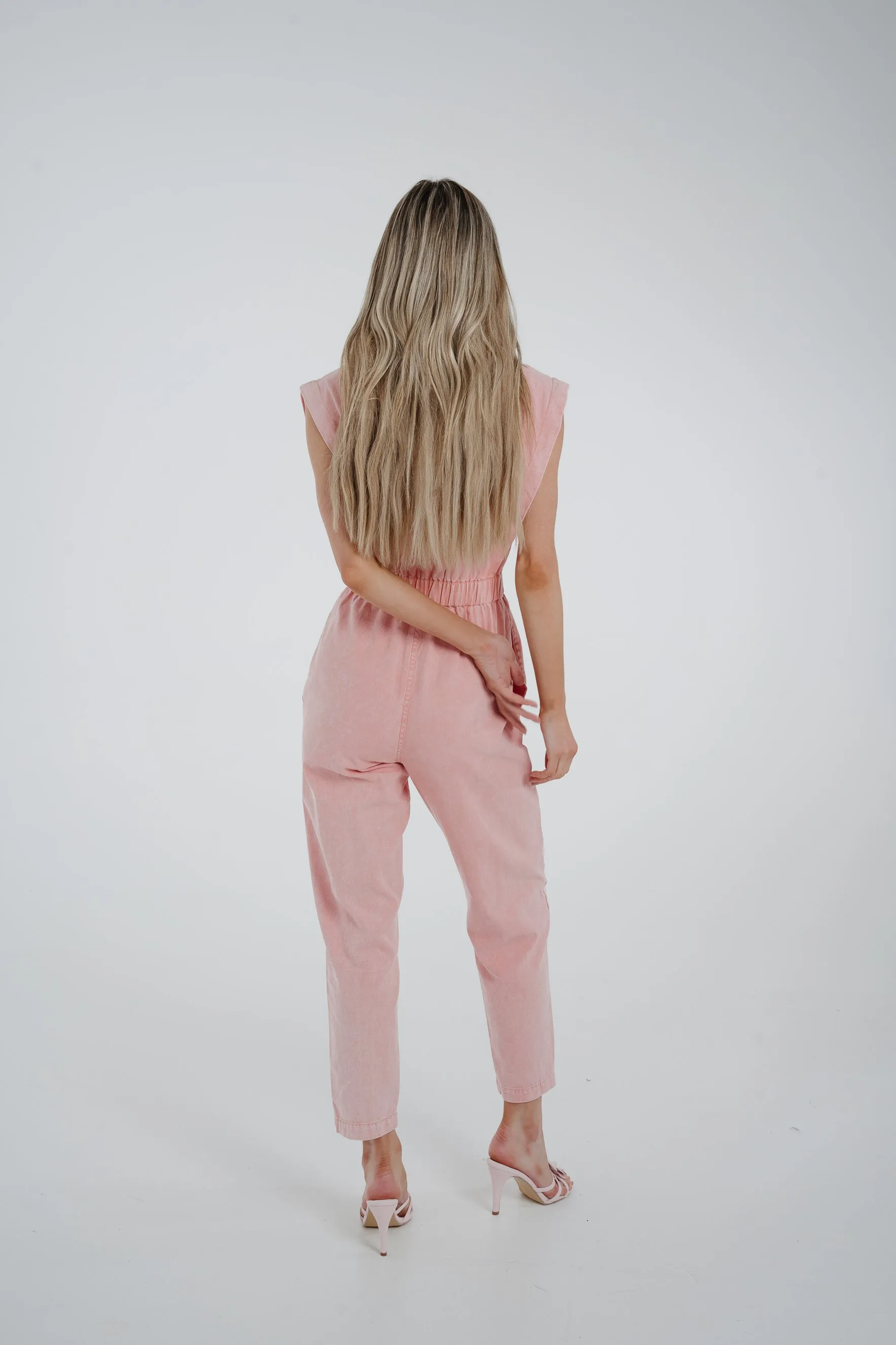 Cora Sleeveless Denim Jumpsuit In Rose Pink