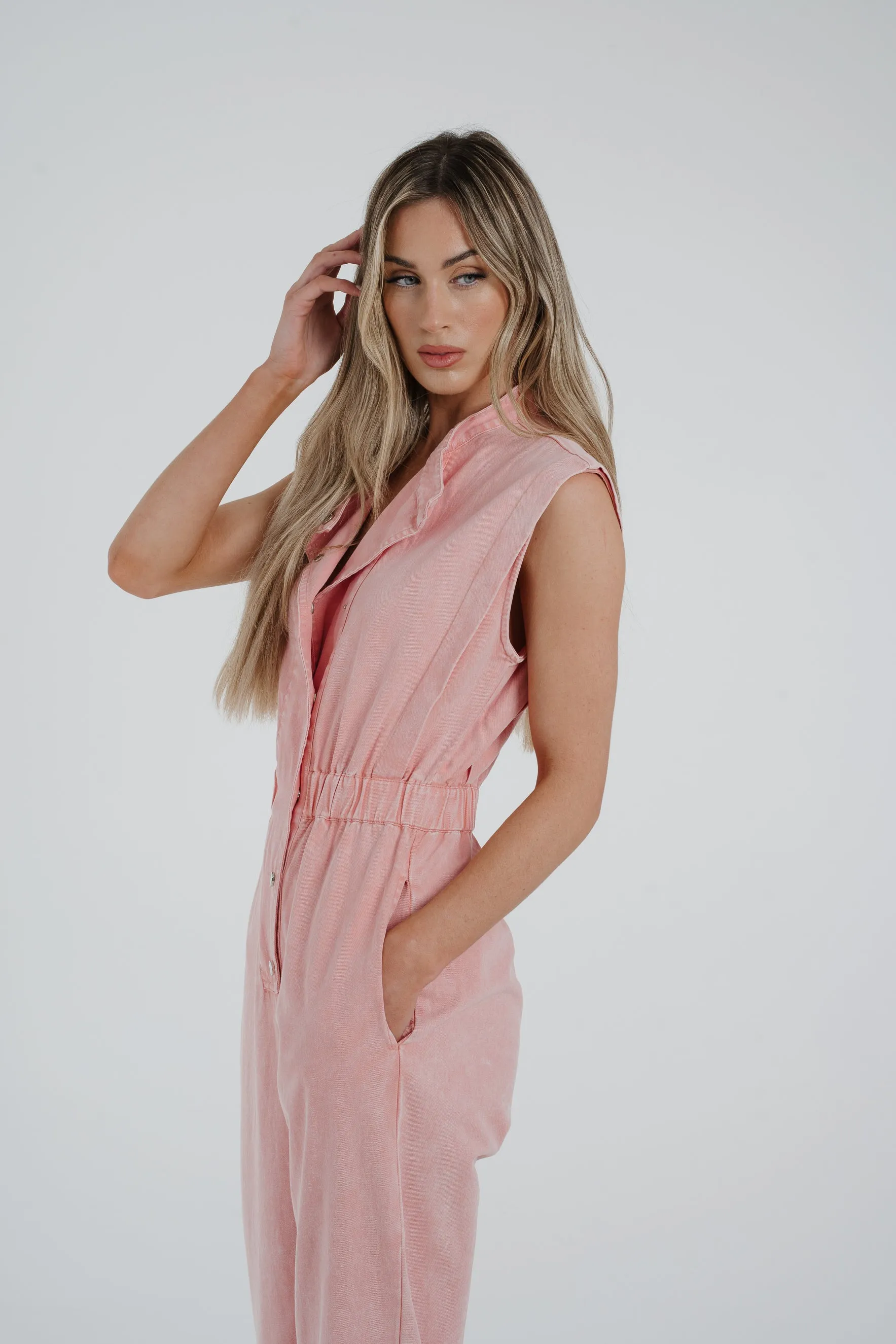 Cora Sleeveless Denim Jumpsuit In Rose Pink