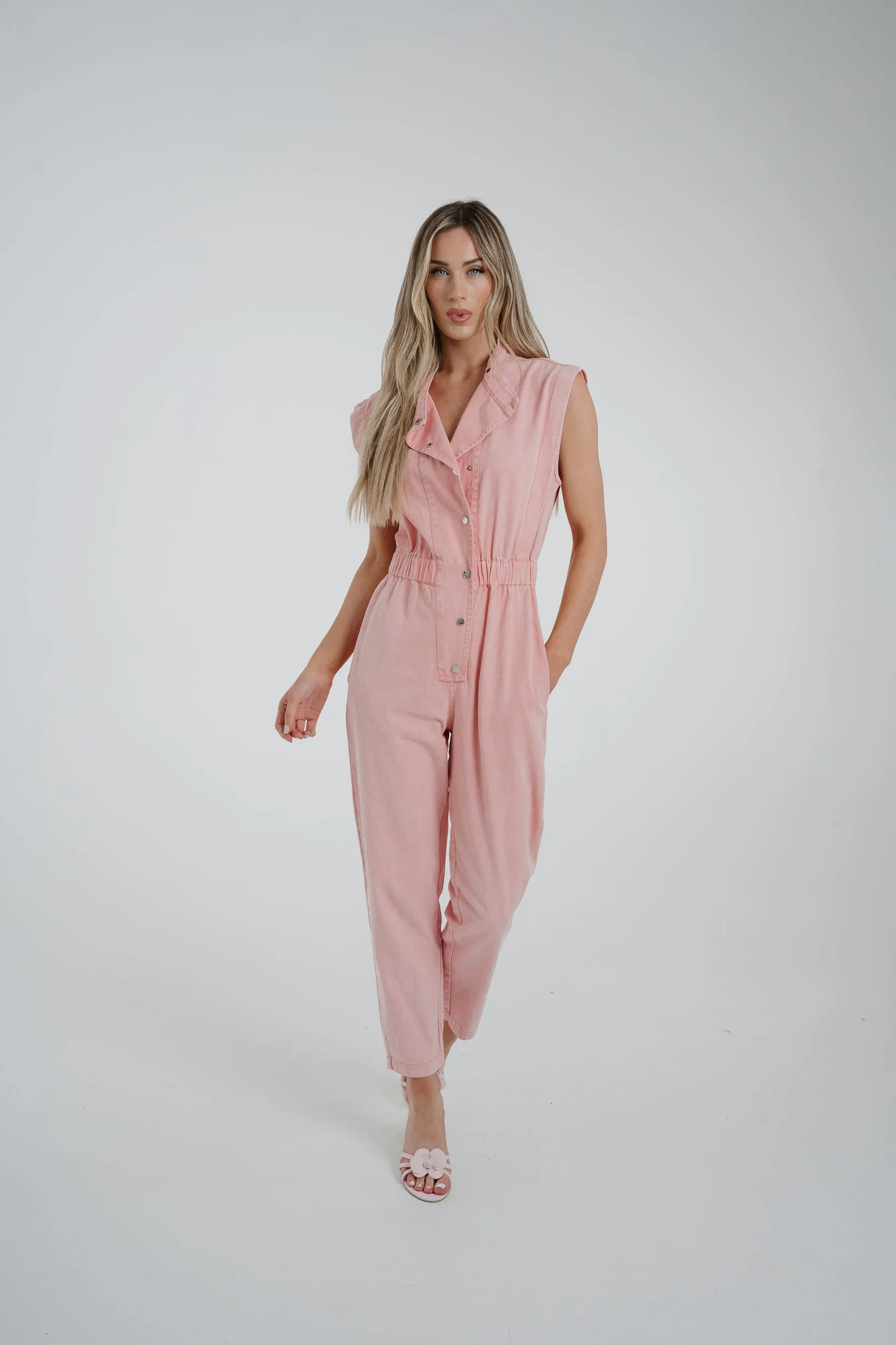 Cora Sleeveless Denim Jumpsuit In Rose Pink