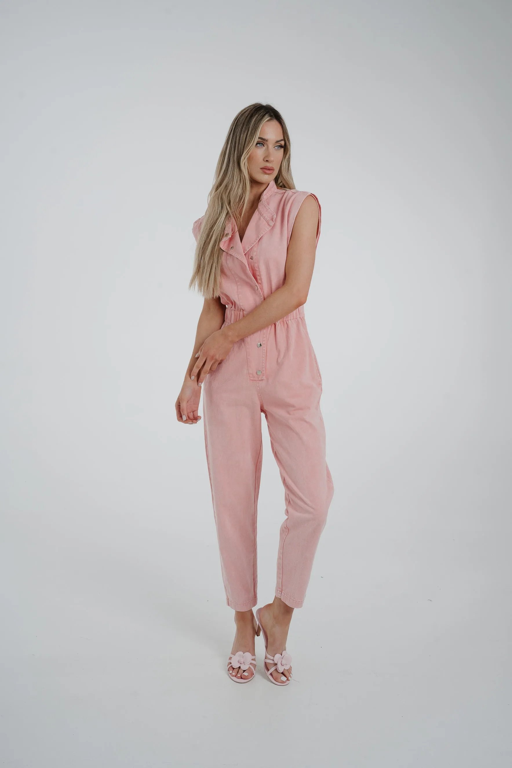 Cora Sleeveless Denim Jumpsuit In Rose Pink