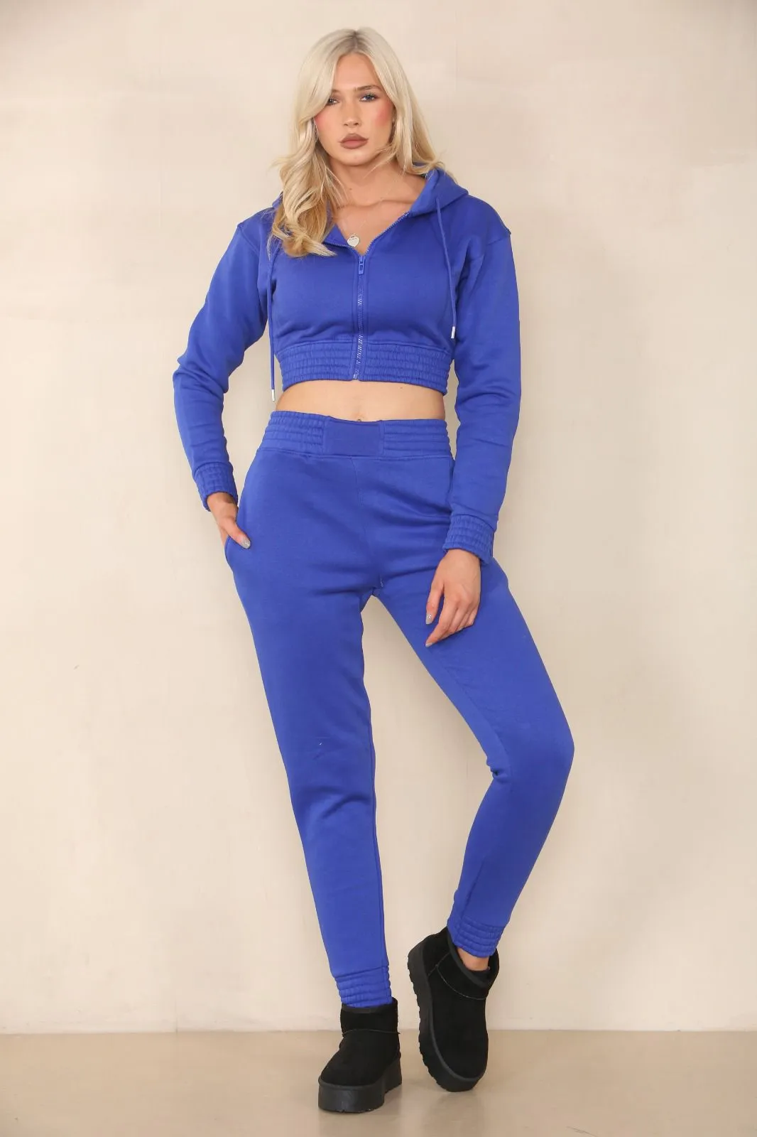 Cropped Zipper Hoodie Cuffed Joggers Lounge Wear