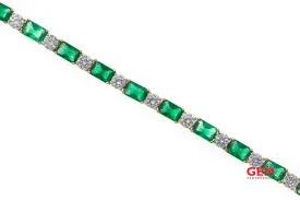 Cubic Zirconia & Emerald Cut Green Stone Tennis Bracelet 14k 585 Yellow Gold