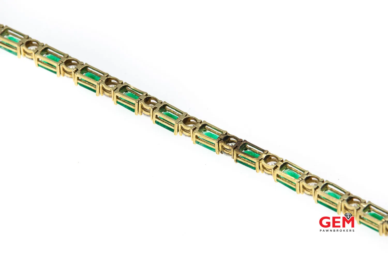 Cubic Zirconia & Emerald Cut Green Stone Tennis Bracelet 14k 585 Yellow Gold