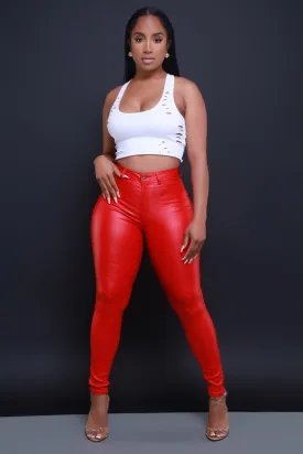 Curve You Faux Leather High Rise Pants - Red