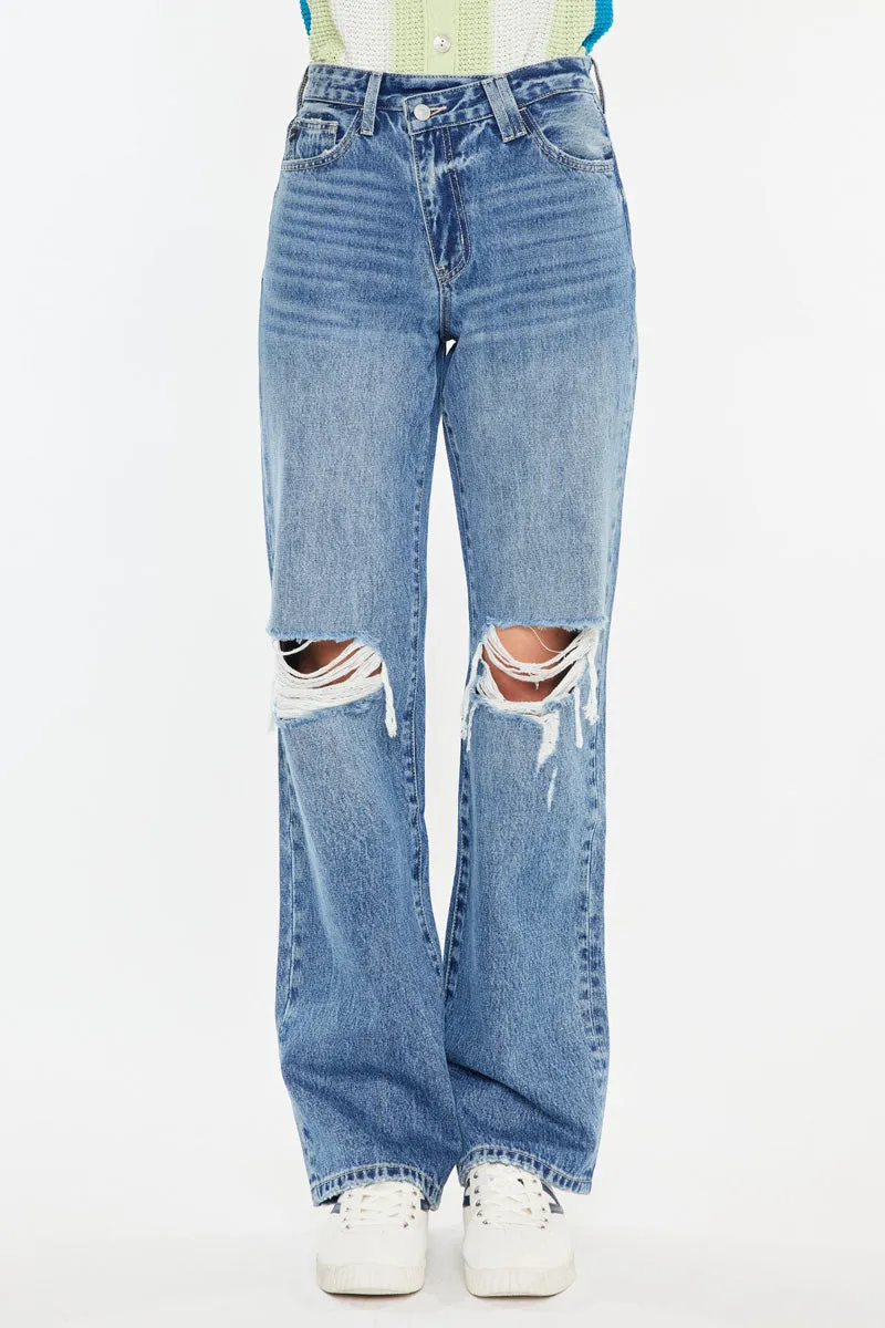 Debra High Rise 90's Criss Cross Straight Jeans