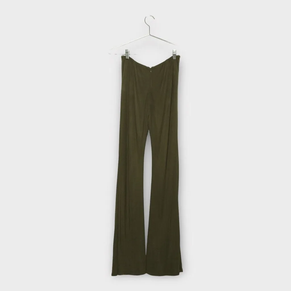 Dion Lee Dark Khaki Green Ruched Jersey Flared Pants