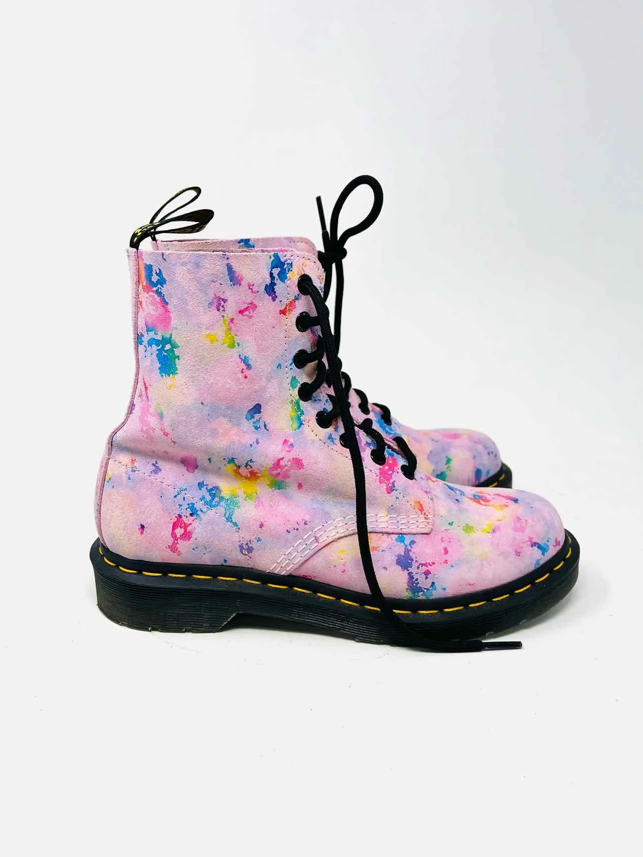 Dr. Martens Size 8 Pink/Multi Print Suede Shoes Boots