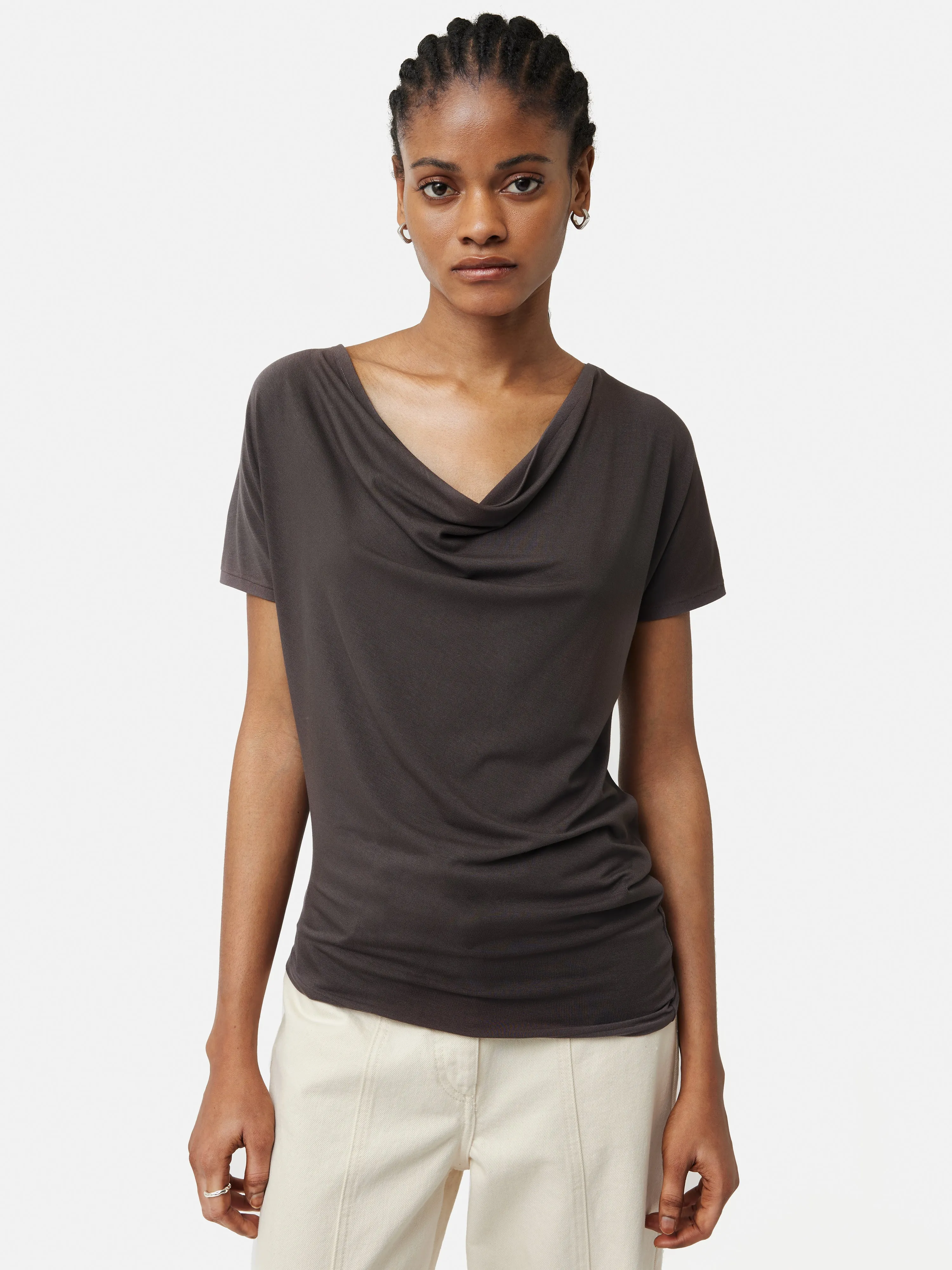 Drape Cowl Neck Top | Brown