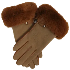 Faux Fur Trimmed Glove - Camel