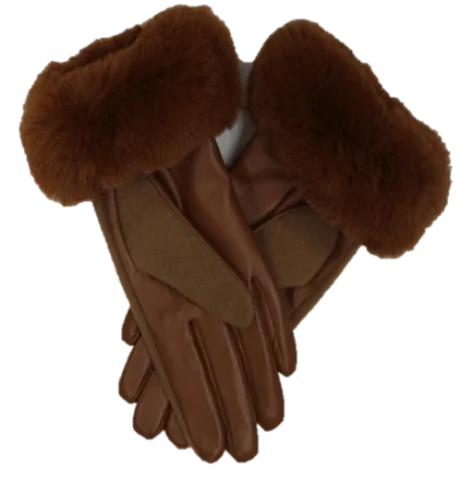 Faux Fur Trimmed Glove - Camel