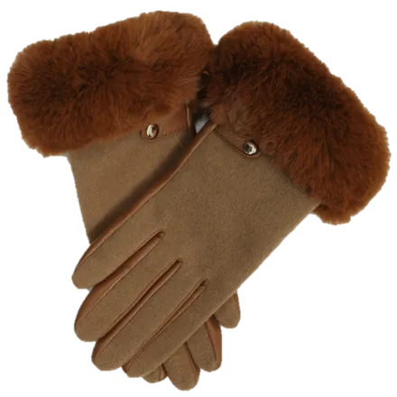 Faux Fur Trimmed Glove - Camel