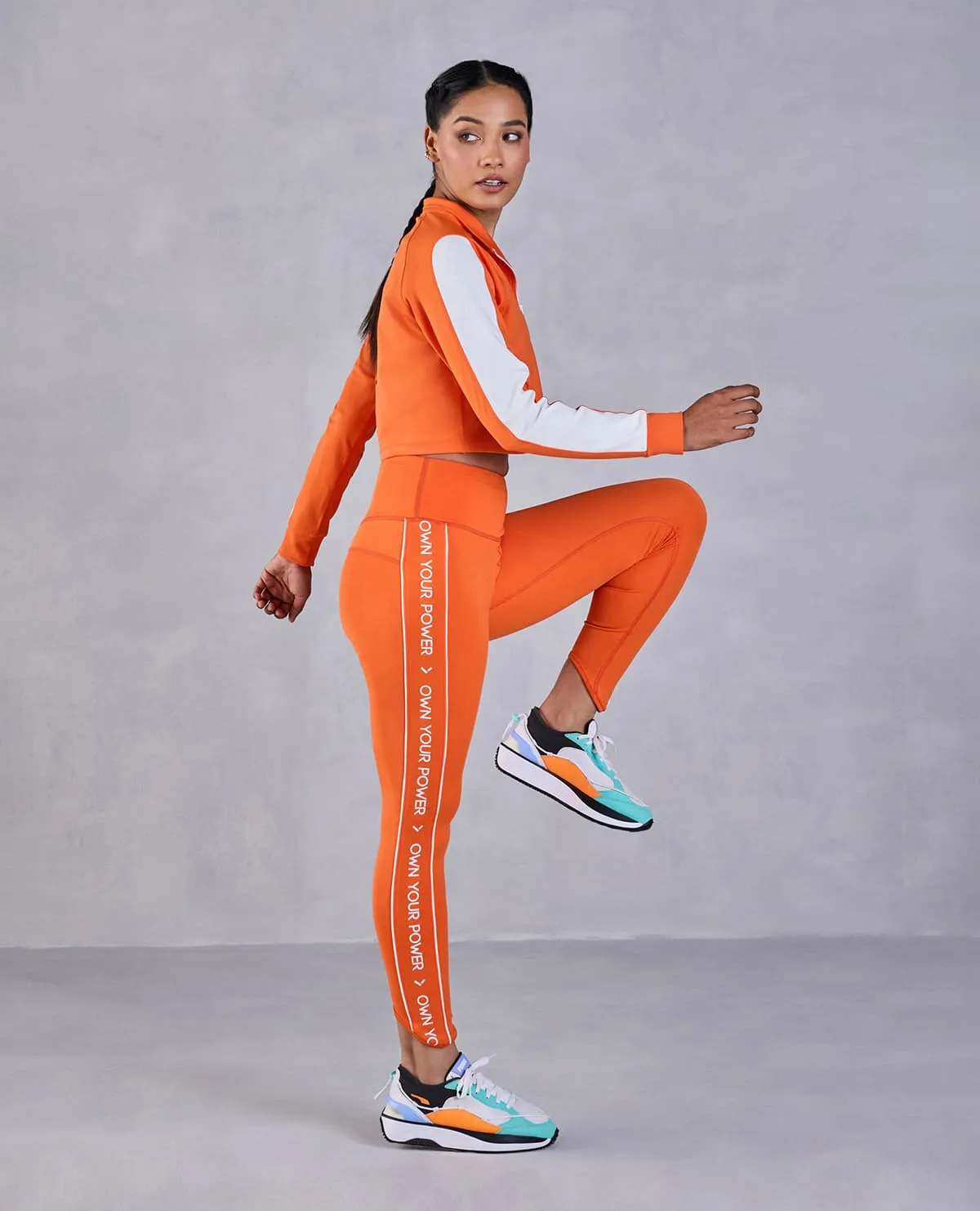 Full Sleeve Running Top & High Waisted Leggings In Second Skin Fabric Orange