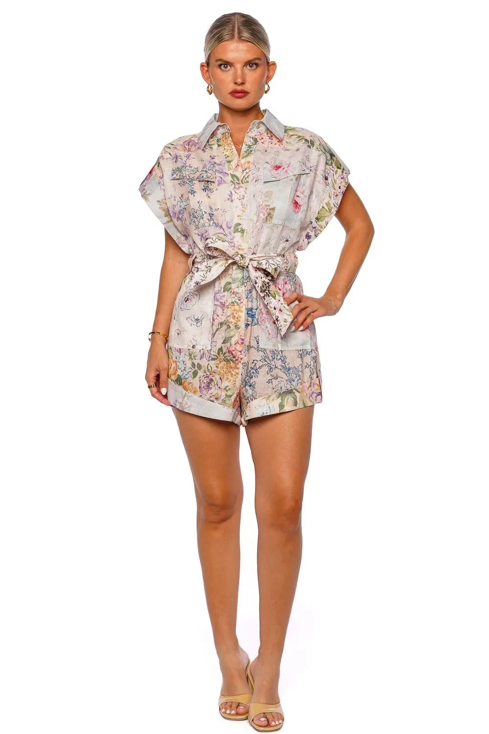 Halliday Spliced Linen Cuffed Playsuit