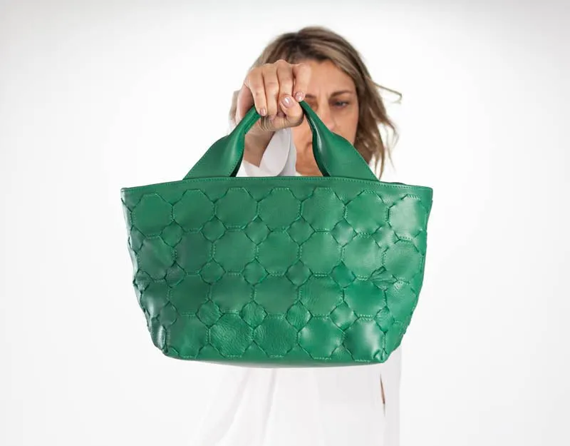 Helon purse - Handwoven jade green leather