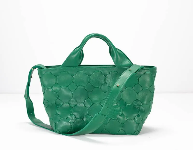 Helon purse - Handwoven jade green leather