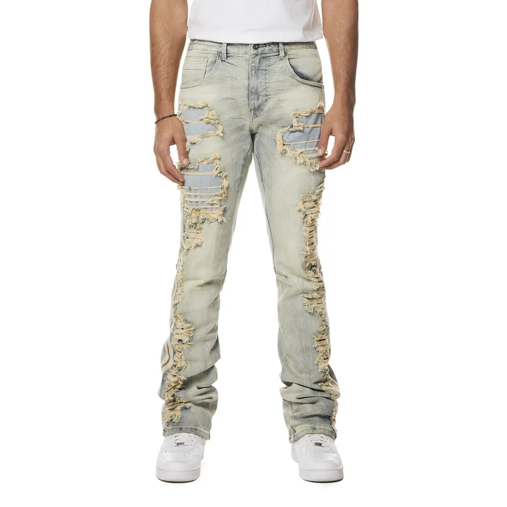 Laser Striped Stacked Denim Jeans - Maison Blue