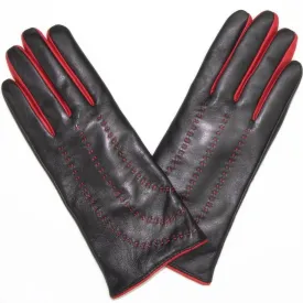 Leather Glove with Contrast Red Stitch