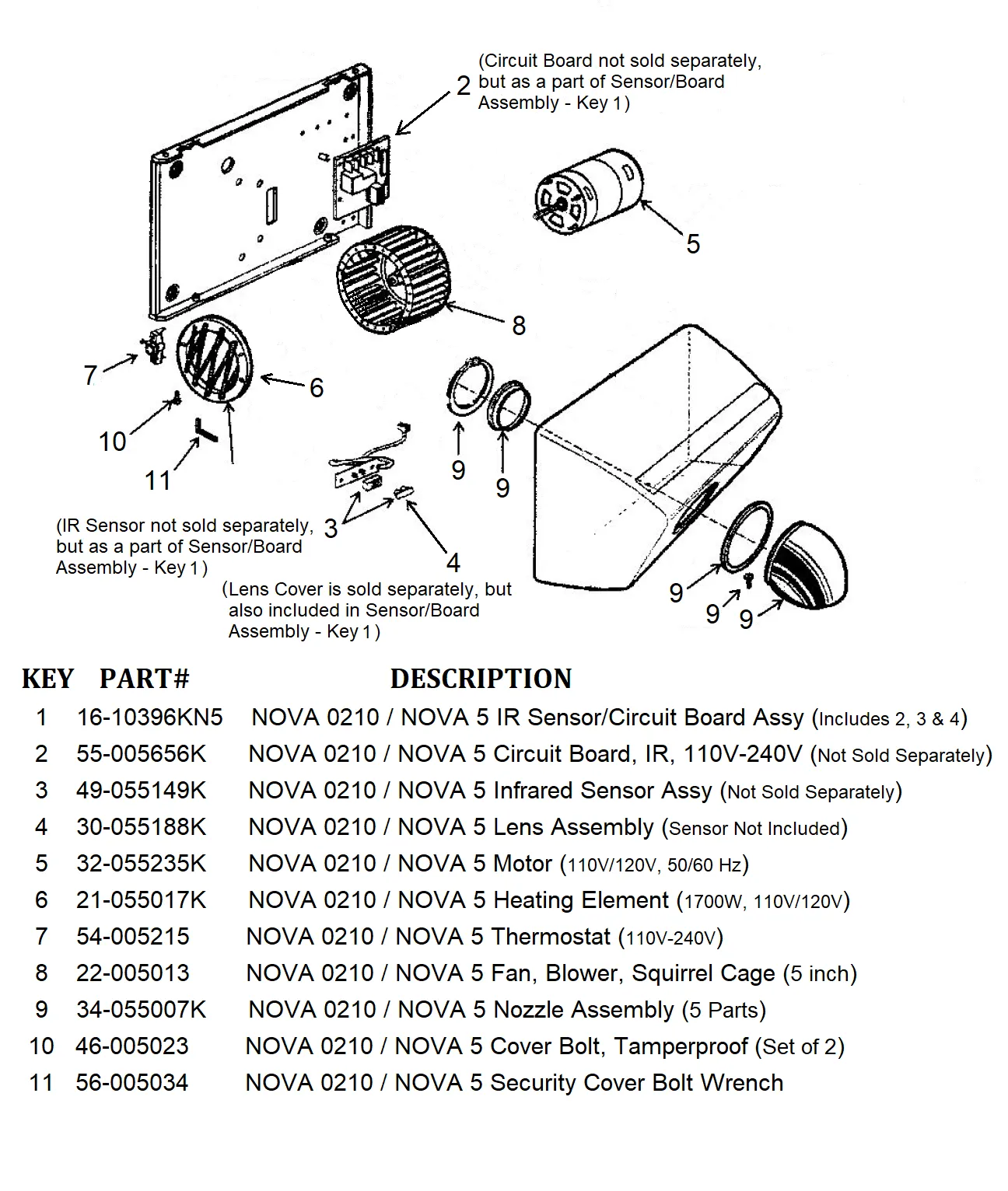 <strong>CLICK HERE FOR PARTS</strong> for the NOVA 0210 / NOVA 5 (110V/120V) Automatic Model HAND DRYER **