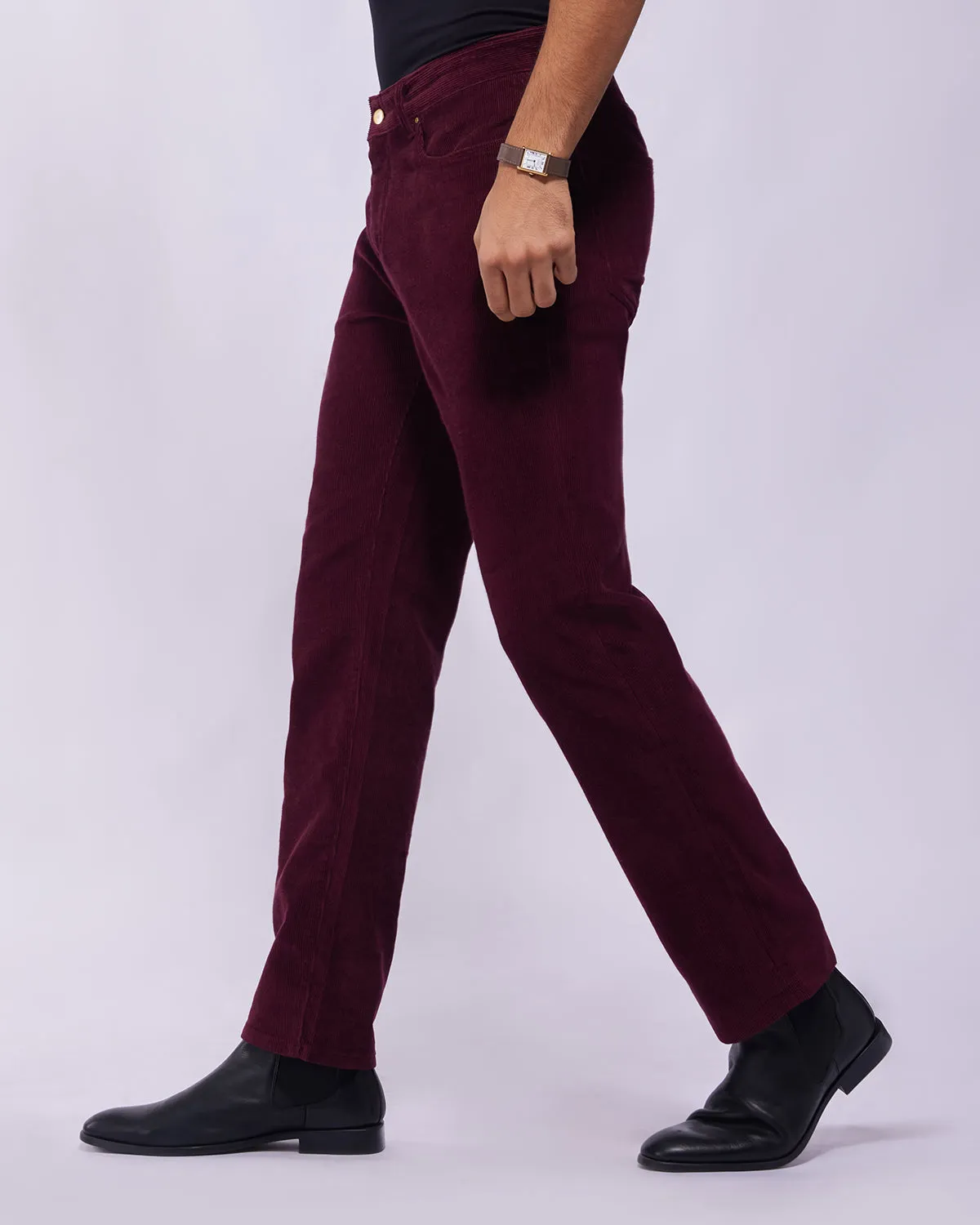 High-Quality Majestic Maroon Rigid Corduroy Jeans